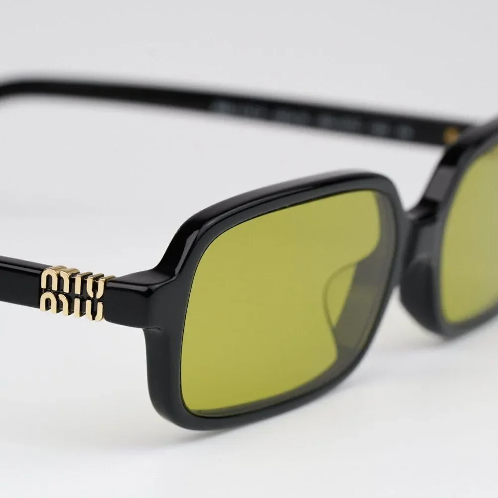 NEW Miu Miu MU11ZSF 16K07O Black Olive Green Rectangle Unisex Sunglasses